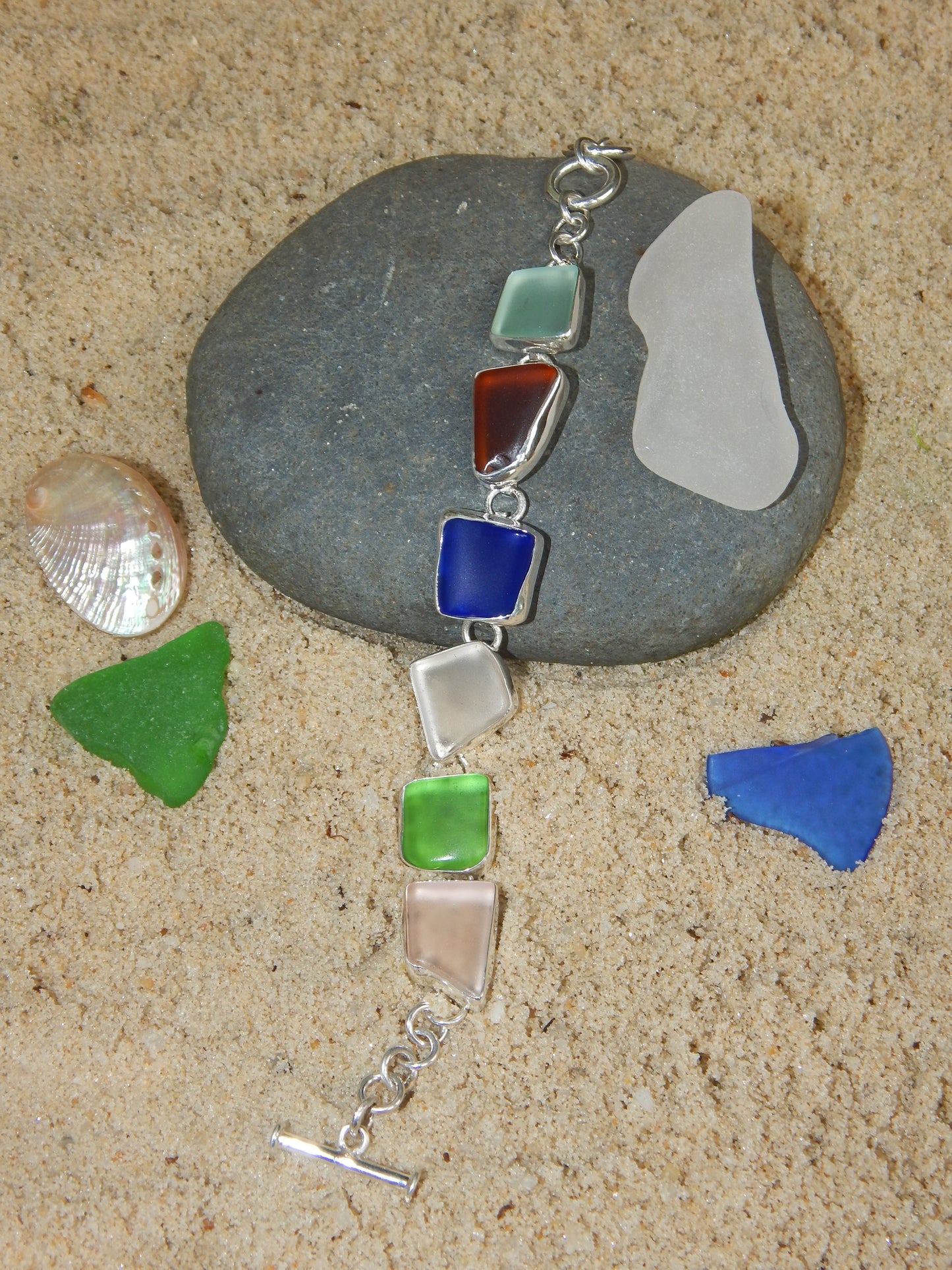 Maine Sea Glass Bracelet in Sterling Silver