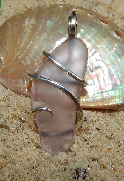 Lavender Sea Glass in Sterling Silver Tension Wrapped Pendant